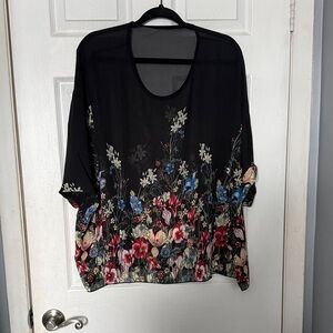 Black Floral Sheer Women's Top